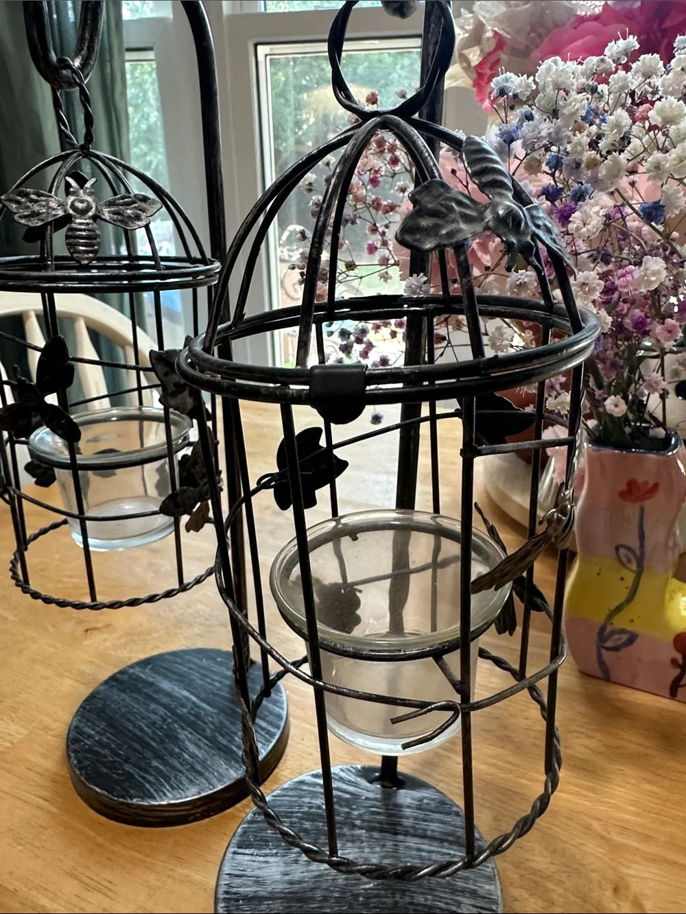 Black Metal Birdcage Tealight Holders — Decorative Hanging Candle Stands